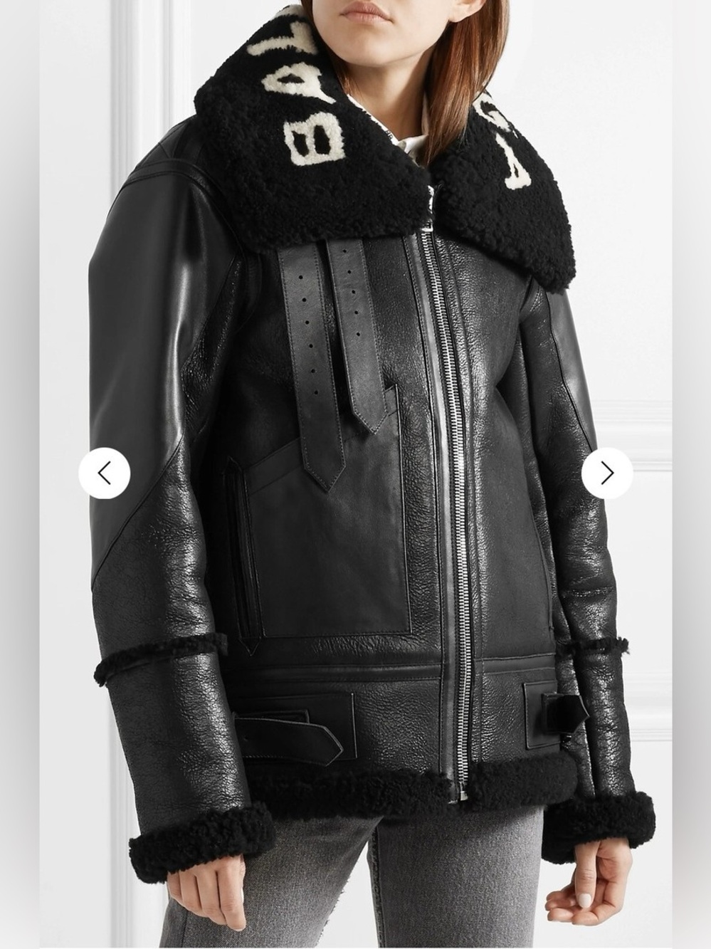 LIKE NEW Balenciaga 'Le Bombardier' Black Leather and Shearling Oversized Jacket - Picture 10 of 11